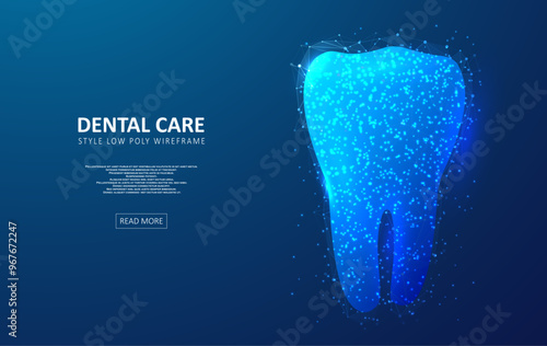 Dental care tooth. Digital technologies in dentistry. Polygonal futuristic style. Graphic concept for your design