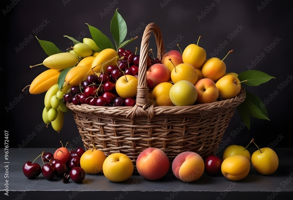 Freshness and variety of healthy fruits on wooden table generated by artificial intelligence Freshness and variety of healthy fruits on wooden table generated by artificial intelligence