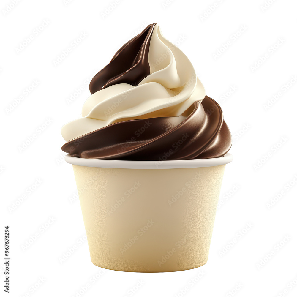Delicious swirl of chocolate and vanilla soft serve ice cream in a cup, perfect for summer treats and dessert cravings. Delicious swirl of chocolate and vanilla soft serve ice cream in a cup, perfect for summer treats and dessert cravings.