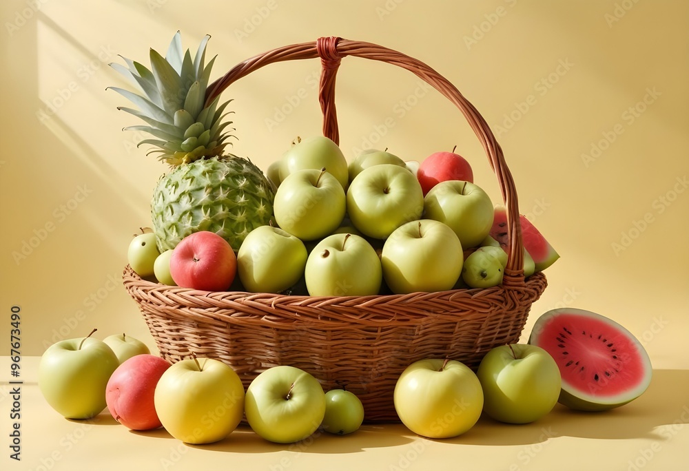 Freshness and variety of healthy fruits on wooden table generated by artificial intelligence Freshness and variety of healthy fruits on wooden table generated by artificial intelligence