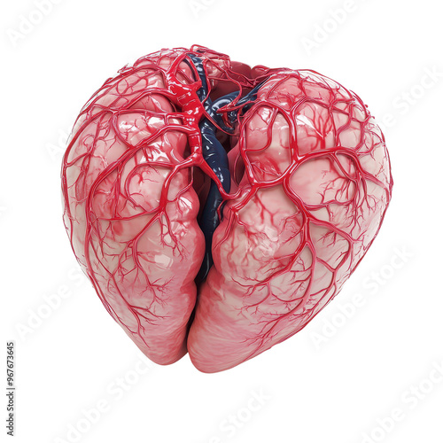 Detailed anatomical image of a human heart, showcasing intricate blood vessels and structure for educational purposes. photo