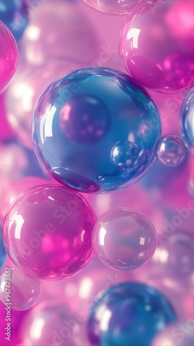 Colorful bubbles in vibrant shades of pink and blue create an abstract and playful atmosphere, perfect for playful designs.