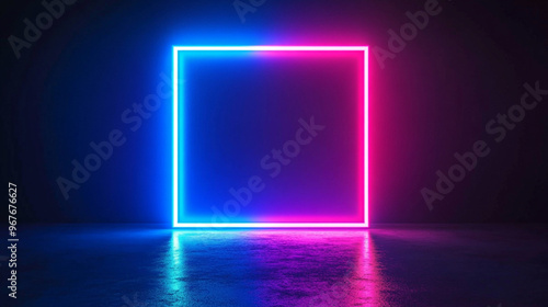 A vibrant neon square glows in a dark space, creating a striking contrast and a captivating atmosphere