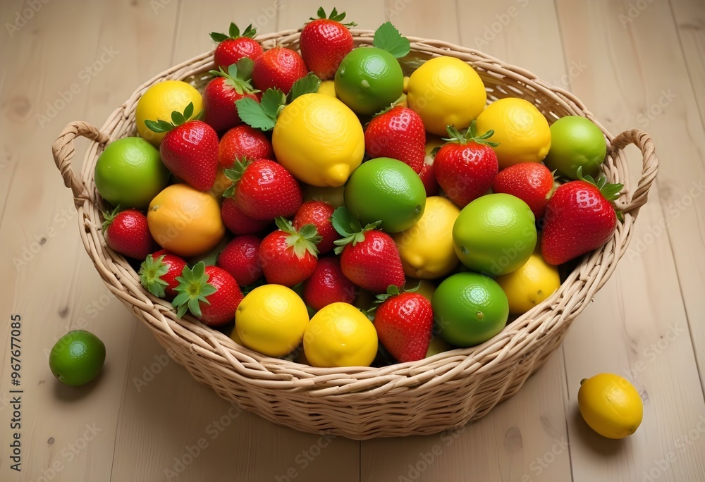 Freshness and variety of healthy fruits on wooden table generated by artificial intelligence Freshness and variety of healthy fruits on wooden table generated by artificial intelligence