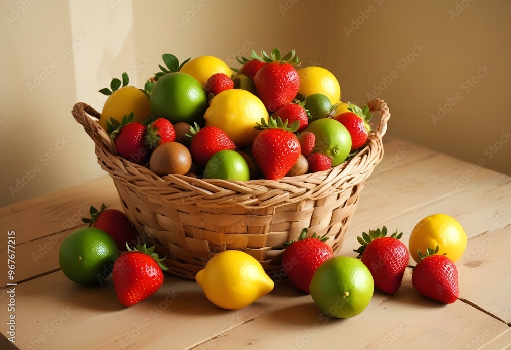 Freshness and variety of healthy fruits on wooden table generated by artificial intelligence Freshness and variety of healthy fruits on wooden table generated by artificial intelligence
