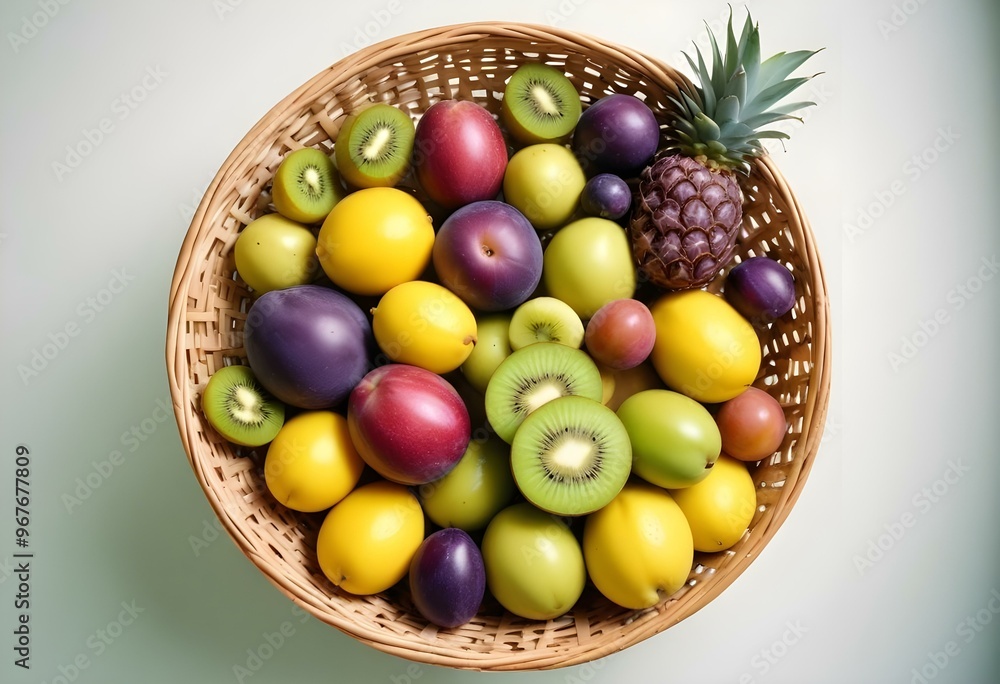 Freshness and variety of healthy fruits on wooden table generated by artificial intelligence Freshness and variety of healthy fruits on wooden table generated by artificial intelligence