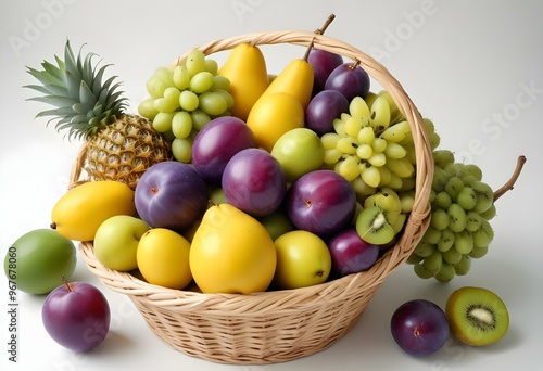 Freshness and variety of healthy fruits on wooden table generated by artificial intelligence