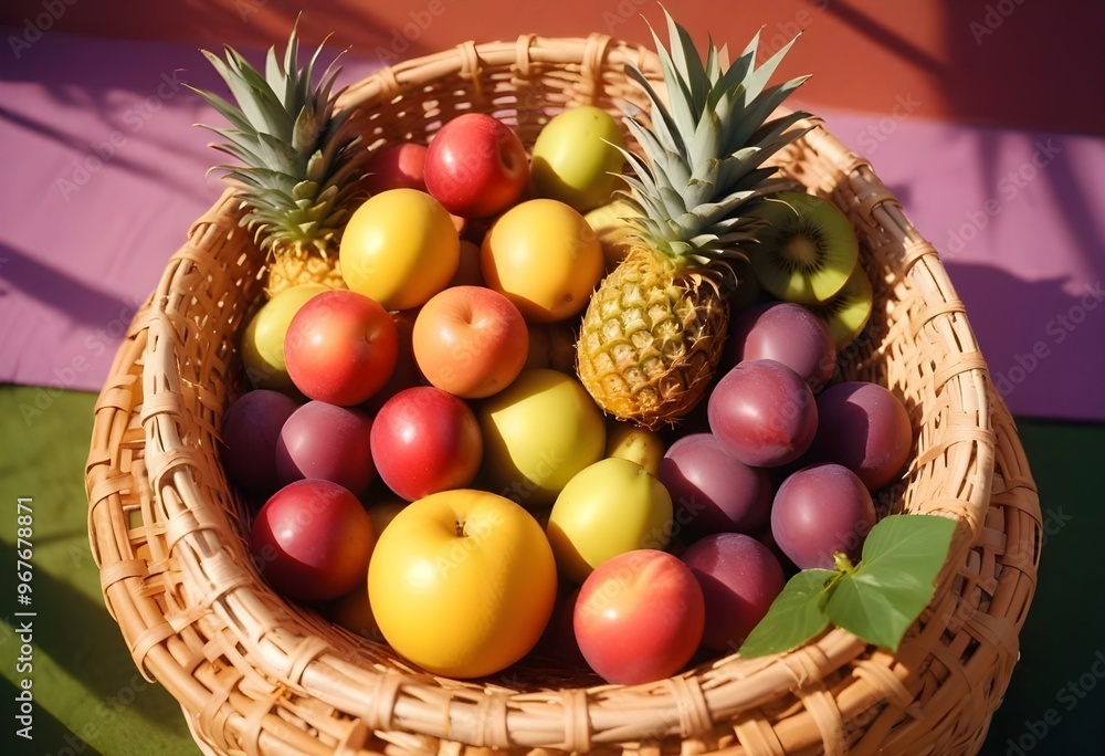 Freshness and variety of healthy fruits on wooden table generated by artificial intelligence Freshness and variety of healthy fruits on wooden table generated by artificial intelligence