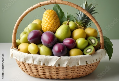 Freshness and variety of healthy fruits on wooden table generated by artificial intelligence