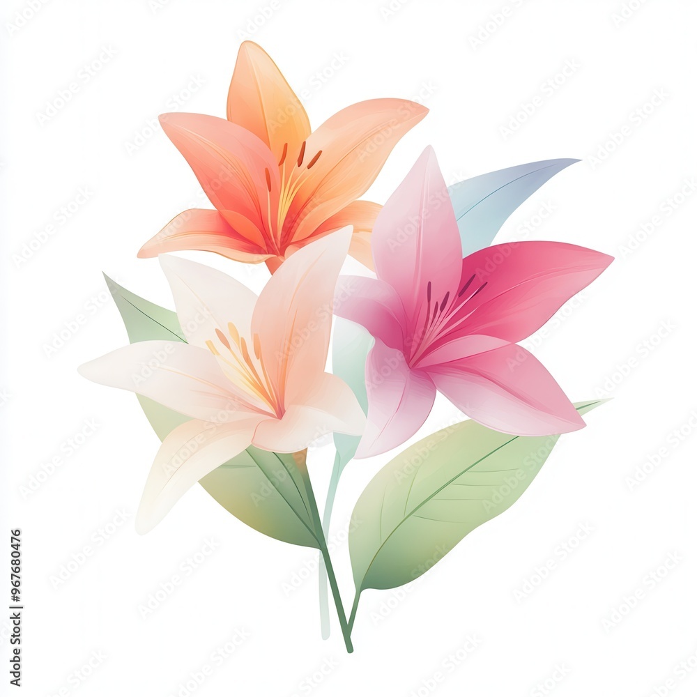 A vibrant bouquet of lilies in various colors, perfect for enhancing any design with a touch of natural beauty. A vibrant bouquet of lilies in various colors, perfect for enhancing any design with a touch of natural beauty.