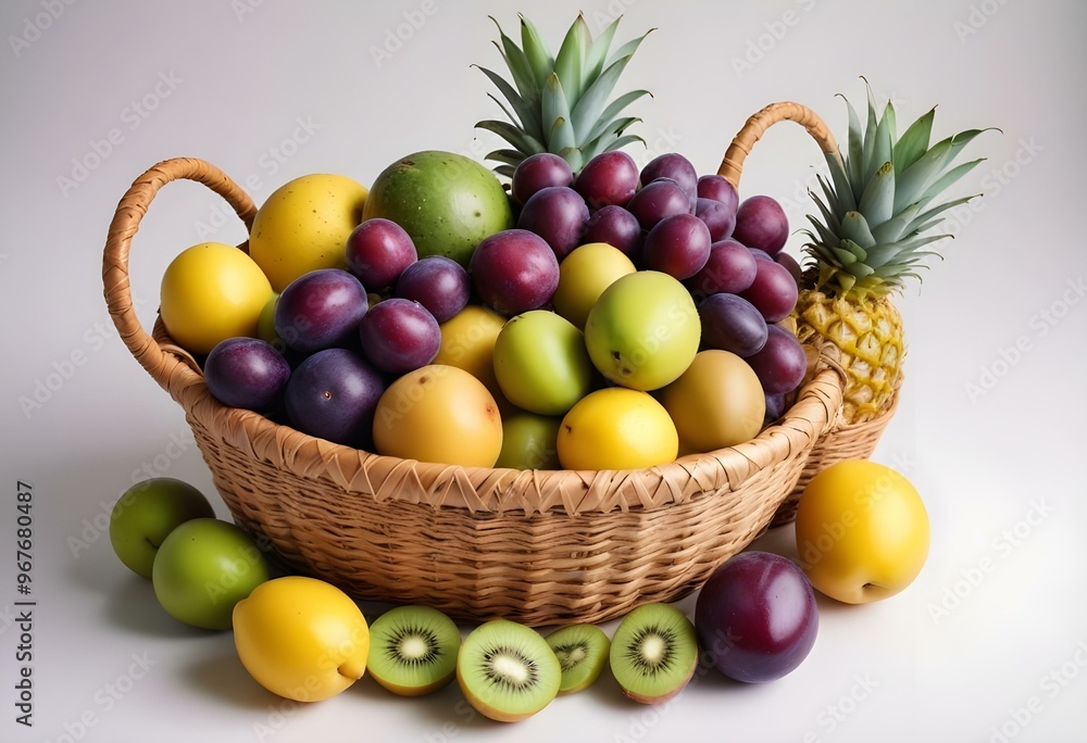 Freshness and variety of healthy fruits on wooden table generated by artificial intelligence Freshness and variety of healthy fruits on wooden table generated by artificial intelligence