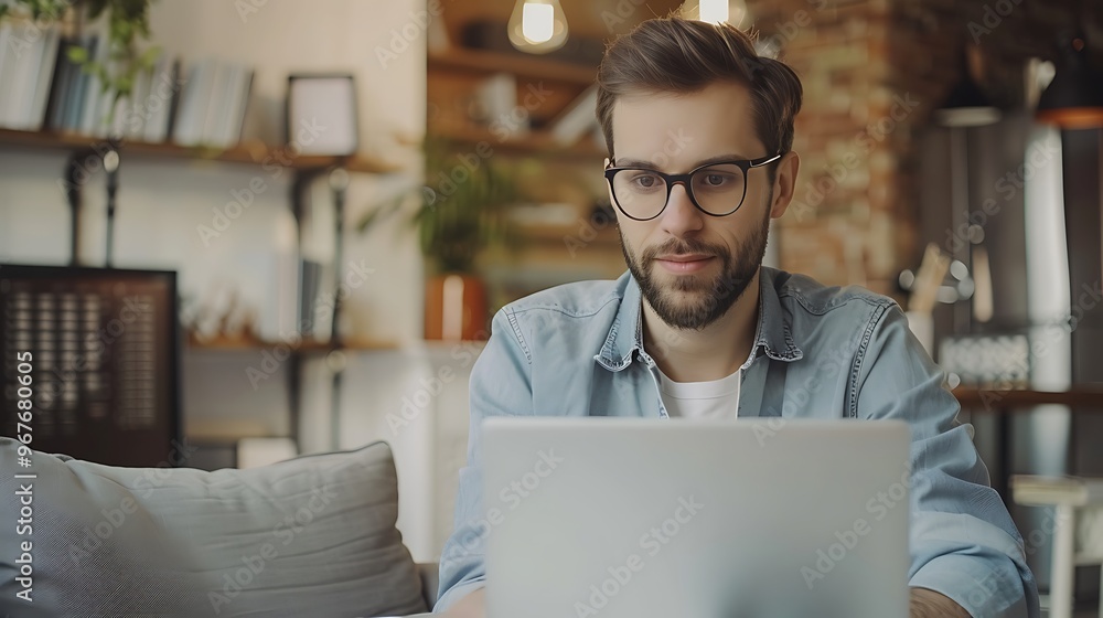 Young Professional in a Video Interview, Laptop Screen Showing Hiring Manager, Home Office Background, Hiring Process, Young Professional in a Video Interview, Laptop Screen Showing Hiring Manager, Home Office Background, Hiring Process,