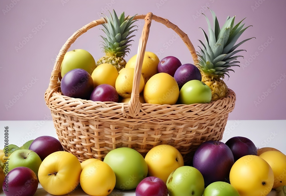 Freshness and variety of healthy fruits on wooden table generated by artificial intelligence Freshness and variety of healthy fruits on wooden table generated by artificial intelligence