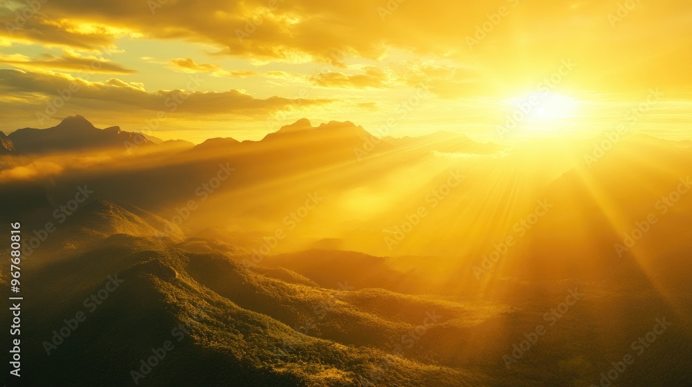 Breathtaking sunrise over a mountain range, casting golden rays of light across the landscape. Breathtaking sunrise over a mountain range, casting golden rays of light across the landscape.