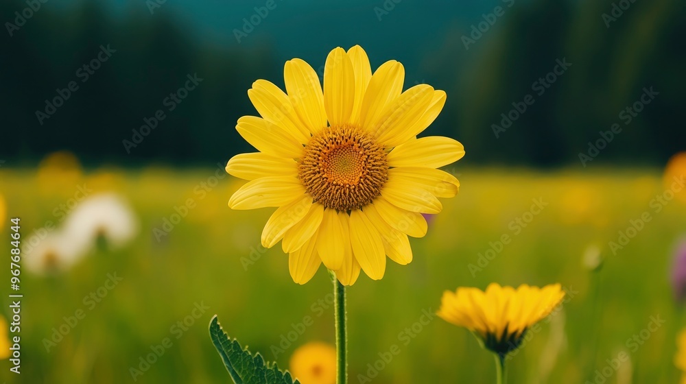 Fototapeta premium Bright Yellow Daisy in a Field of Flowers