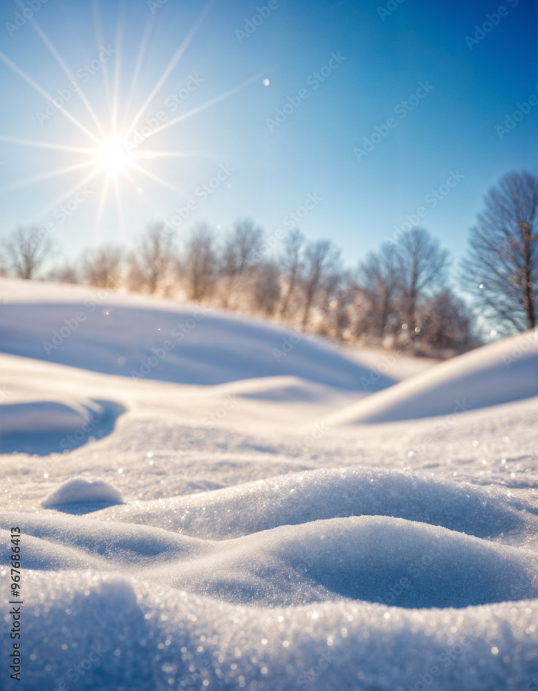 Winter snow background with snowdrifts, with beautiful light and snow flakes on the blue sky, beautiful bokeh circles, banner format, copy space. Winter snow background with snowdrifts, with beautiful light and snow flakes on the blue sky, beautiful bokeh circles, banner format, copy space.
