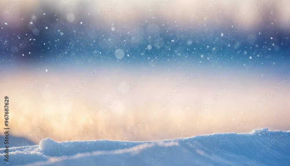 Winter snow background with snowdrifts, with beautiful light and snow flakes on the blue sky, beautiful bokeh circles, banner format, copy space. Winter snow background with snowdrifts, with beautiful light and snow flakes on the blue sky, beautiful bokeh circles, banner format, copy space.
