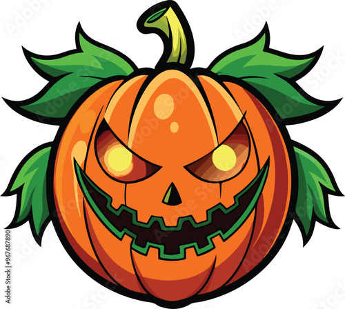 scary Halloween pumpkin face Catton vector illustration