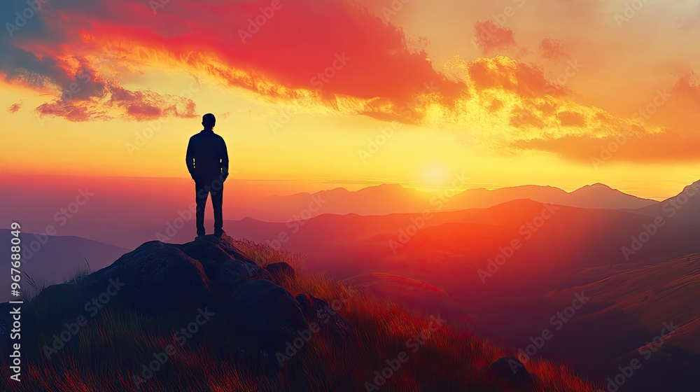 Man standing alone on a hilltop, staring at the horizon, deep in thought and grief. Man standing alone on a hilltop, staring at the horizon, deep in thought and grief.