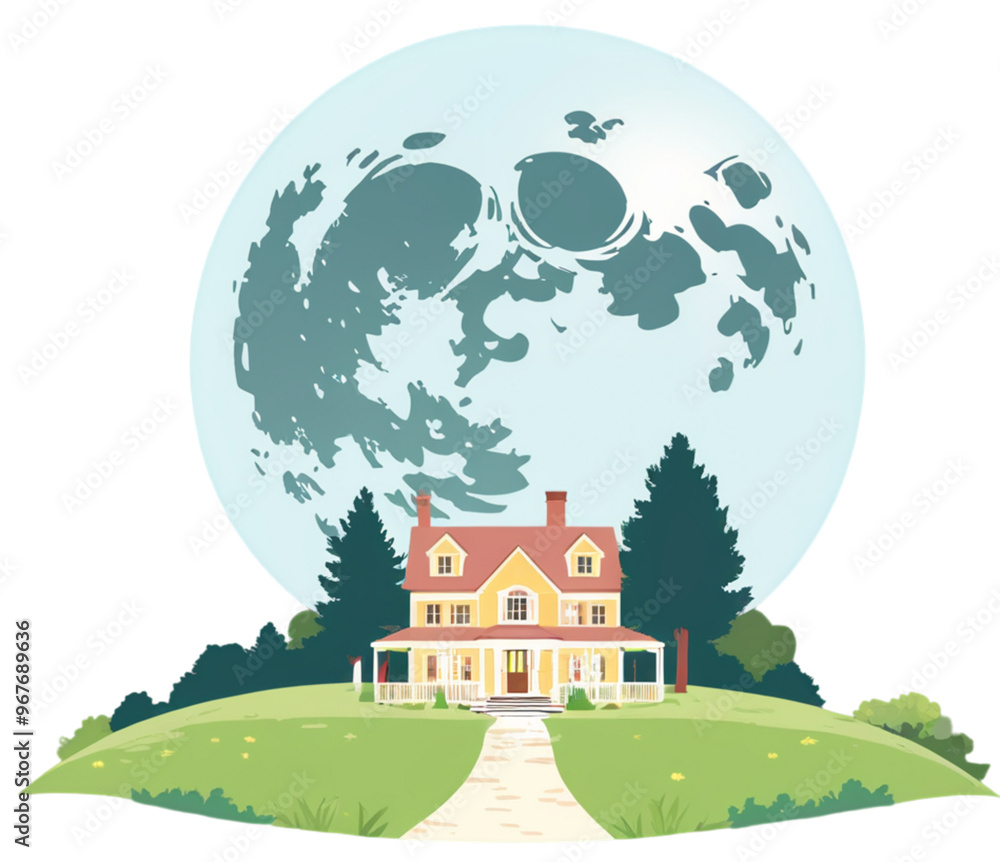 Fototapeta premium house in the night with the full moon