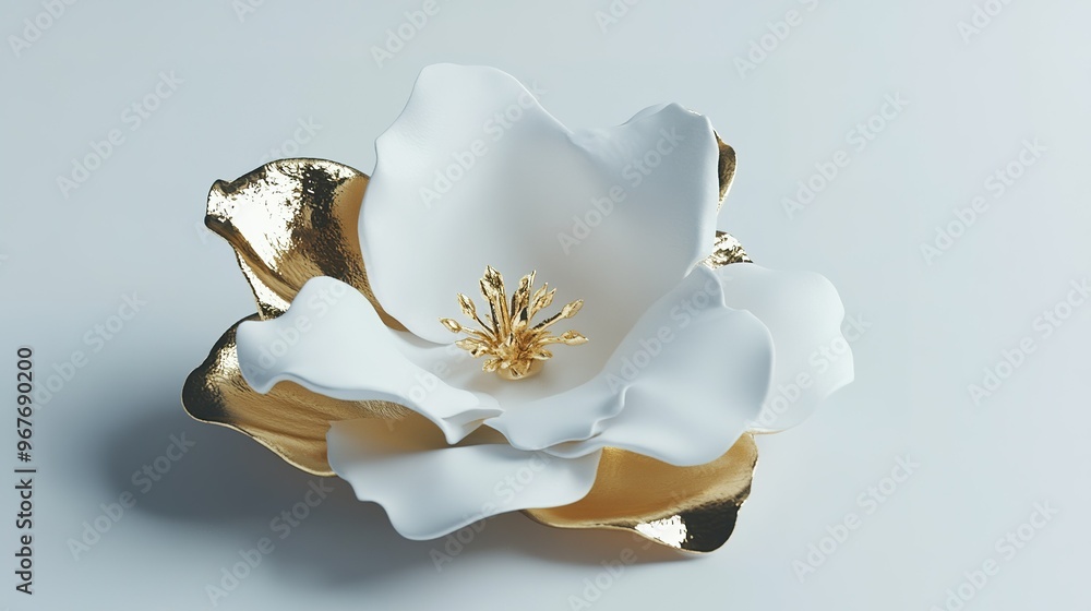 Elegant porcelain flower with gold accents displayed on a light background, showcasing intricate details and craftsmanship Elegant porcelain flower with gold accents displayed on a light background, showcasing intricate details and craftsmanship
