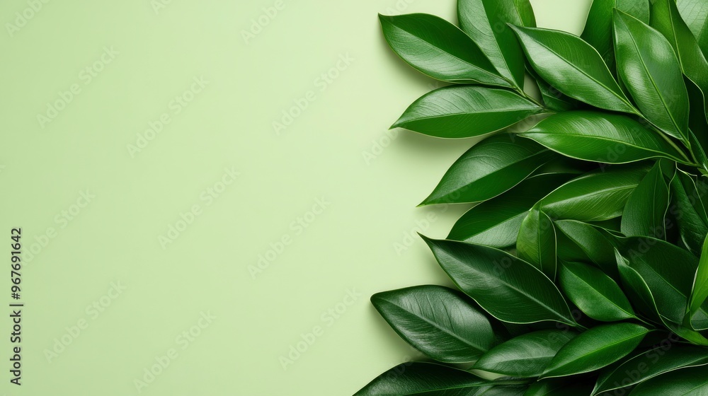 Fototapeta premium Green Leaves on Light Green Background