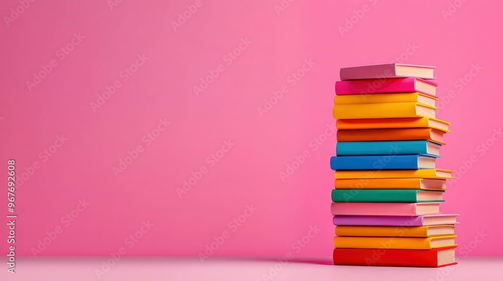 Stack of Colorful Books on Pink Background Stack of Colorful Books on Pink Background