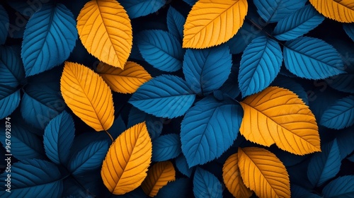 Blue and Yellow Autumn Leaves Pattern