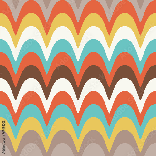 Abstract retro funky waves seamless pattern in pink, orange , red and tangerine . For retro 70s poster, background and home decor