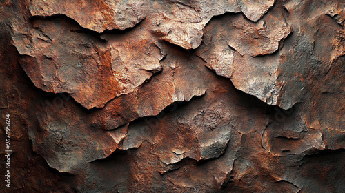 Textured rock surface in shades of brown and gray, showcasing a unique, natural pattern. Ideal for backgrounds or nature-themed designs, highlighting rugged and earthy elements