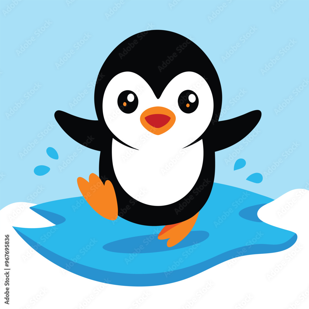 Cute baby penguin sliding on ice, a vibrant vector illustration perfect for children's designs. Cute baby penguin sliding on ice, a vibrant vector illustration perfect for children's designs.