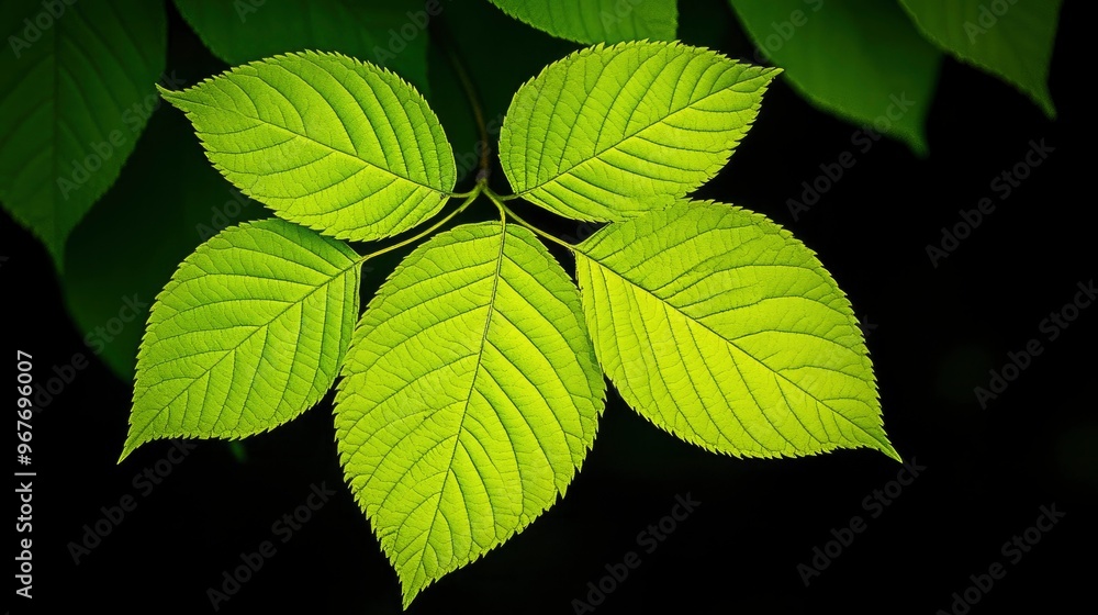 Green Leaves on Black Background Green Leaves on Black Background
