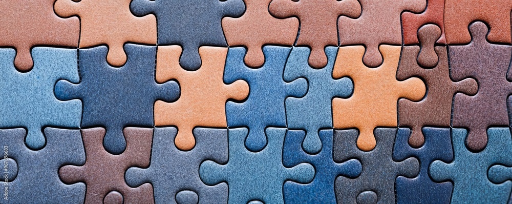 Colorful puzzle pieces interconnected, showcasing a variety of shades and patterns. Perfect for concepts of problem-solving and collaboration. Colorful puzzle pieces interconnected, showcasing a variety of shades and patterns. Perfect for concepts of problem-solving and collaboration.