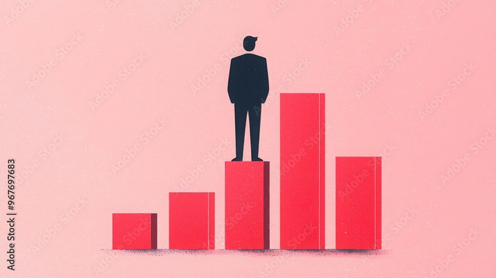 A business figure standing on rising bars, symbolizing growth and success in a competitive environment. A business figure standing on rising bars, symbolizing growth and success in a competitive environment.