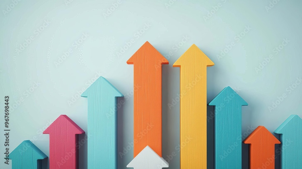 Colorful arrows pointing upwards, symbolizing growth and progress against a light blue background. Colorful arrows pointing upwards, symbolizing growth and progress against a light blue background.
