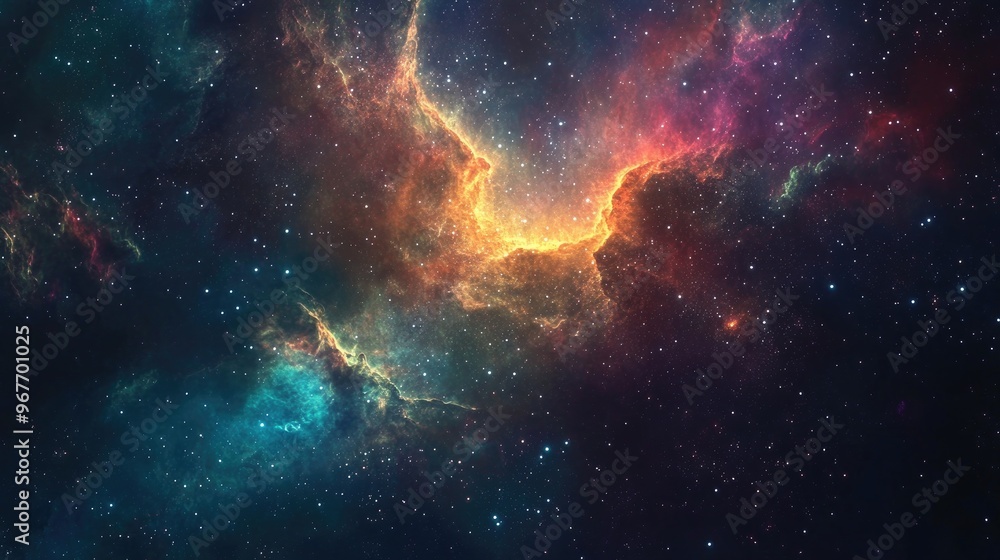 Fototapeta premium Cosmic nebula with vibrant colors and glowing stars, creating a stunning space vista.