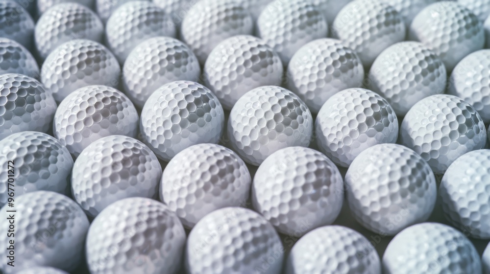 An array of white golf balls arranged in neat rows create a textured pattern, showcasing precision and the sport's attention to detail. An array of white golf balls arranged in neat rows create a textured pattern, showcasing precision and the sport's attention to detail.