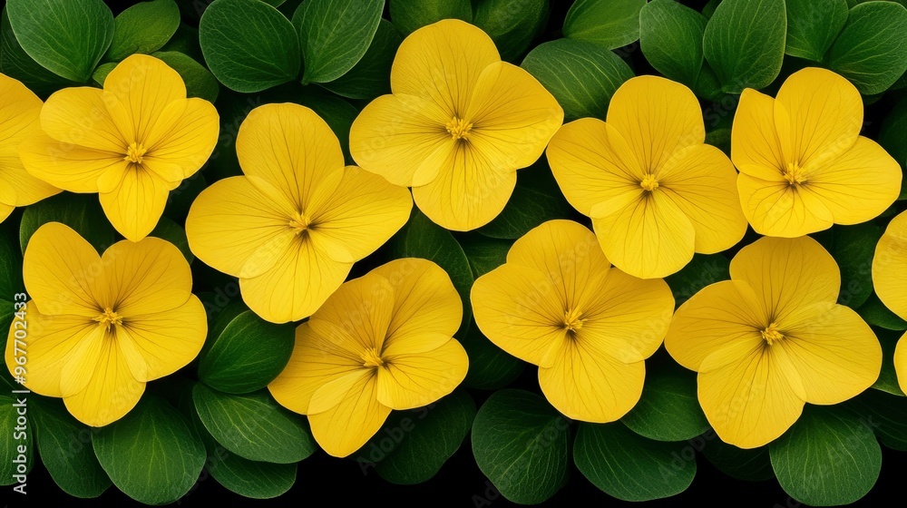 Fototapeta premium Closeup of Yellow Flowers with Green Leaves