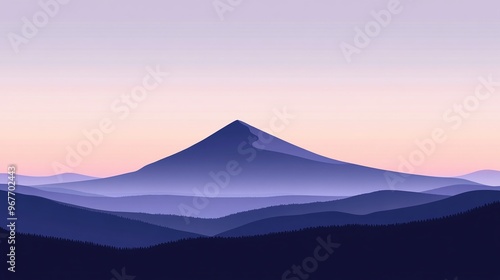 twilight scene with a mountain silhouette and a gradient sky perfect for minimalist designs and nature photography in stock image collections