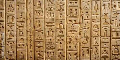 Ancient Egyptian hieroglyphs on a stone tablet, Egypt, civilization, symbols, communication, history, culture, writing photo