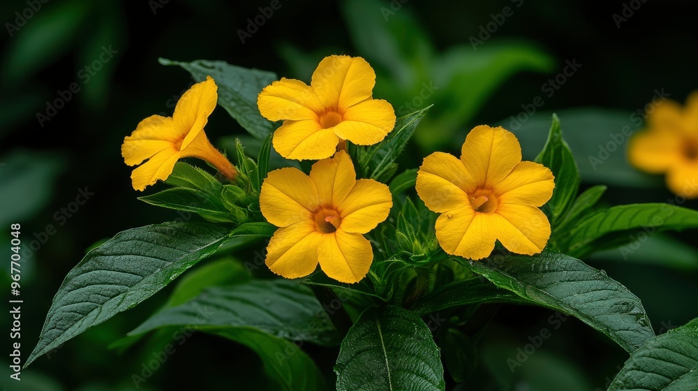 Fototapeta premium Yellow Flowers in Green Foliage