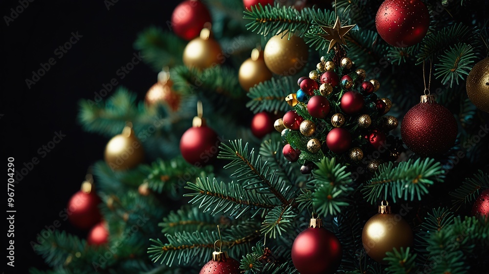 Fototapeta premium New Free Close-up on a beautifully decorated Christmas tree best Background 