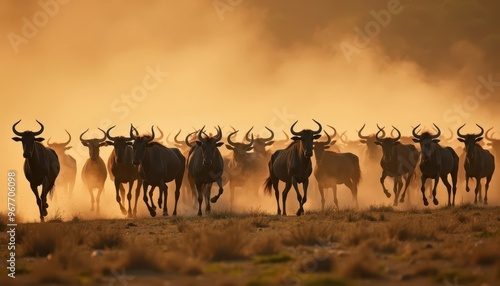 herd of wildebeest in serengeti