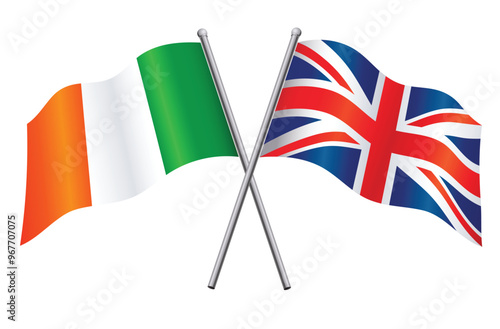 united kingdom and Ireland flags crossed in alliance or versus transparent background