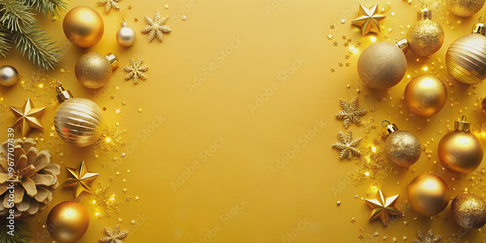 Fototapeta premium Charming golden yellow background with festive decorations, festive, golden, yellow, background, decorations, holiday
