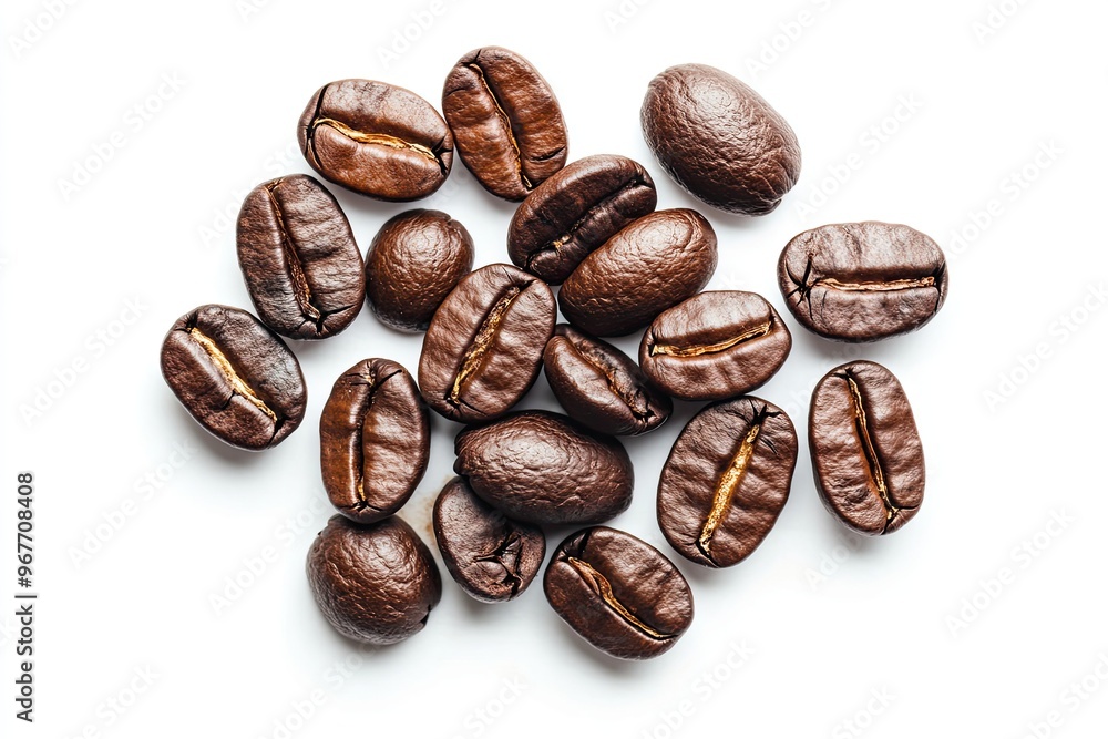 Many roasted coffee beans isolated on white, top view Many roasted coffee beans isolated on white, top view