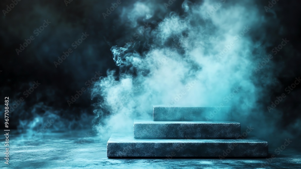Mysterious stone steps leading into hazy blue mist, evoking mystical and eerie atmospheres, perfect for backgrounds or conceptual themes. Mysterious stone steps leading into hazy blue mist, evoking mystical and eerie atmospheres, perfect for backgrounds or conceptual themes.