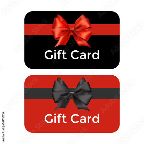 Shopping gift cards with red and black bows