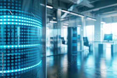 Wallpaper Mural Modern office interior with high-tech design and illuminated data visualizations, highlighting innovation and productivity. Torontodigital.ca