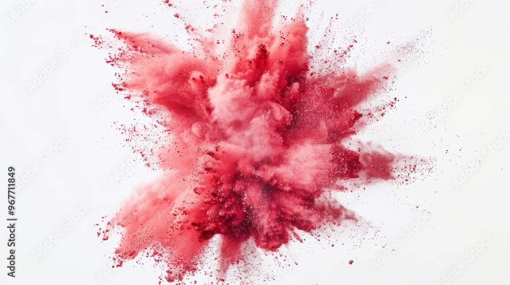 A vibrant explosion of pink powder against a white backdrop creates a dynamic, energetic display of color and motion. A vibrant explosion of pink powder against a white backdrop creates a dynamic, energetic display of color and motion.